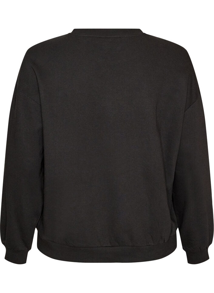 Genser med tekstmotiv i boucl&eacute;, Svart, Packshot image number 1