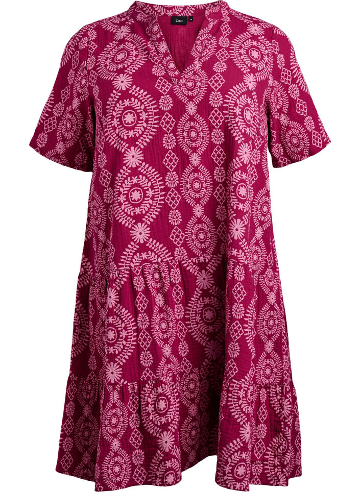 Kort kjole i bomullsmusselin med et mønster, 9992, Packshot image number 0