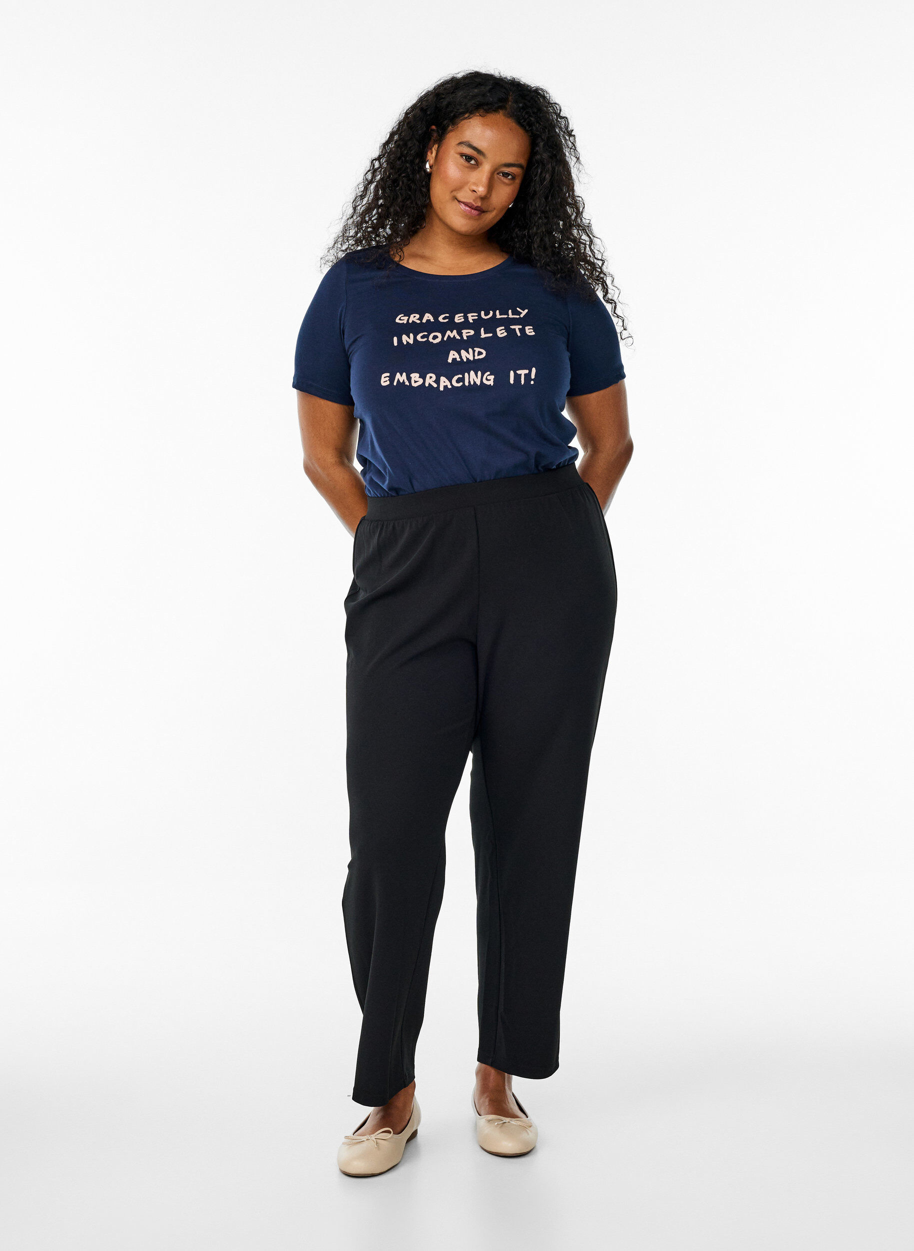 Zizzi FLASH - T-skjorte med motiv, Bl&aring;, Model image number 1