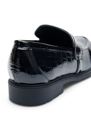 Croco-loafers med bred passform i skinn, Black, Packshot image number 4
