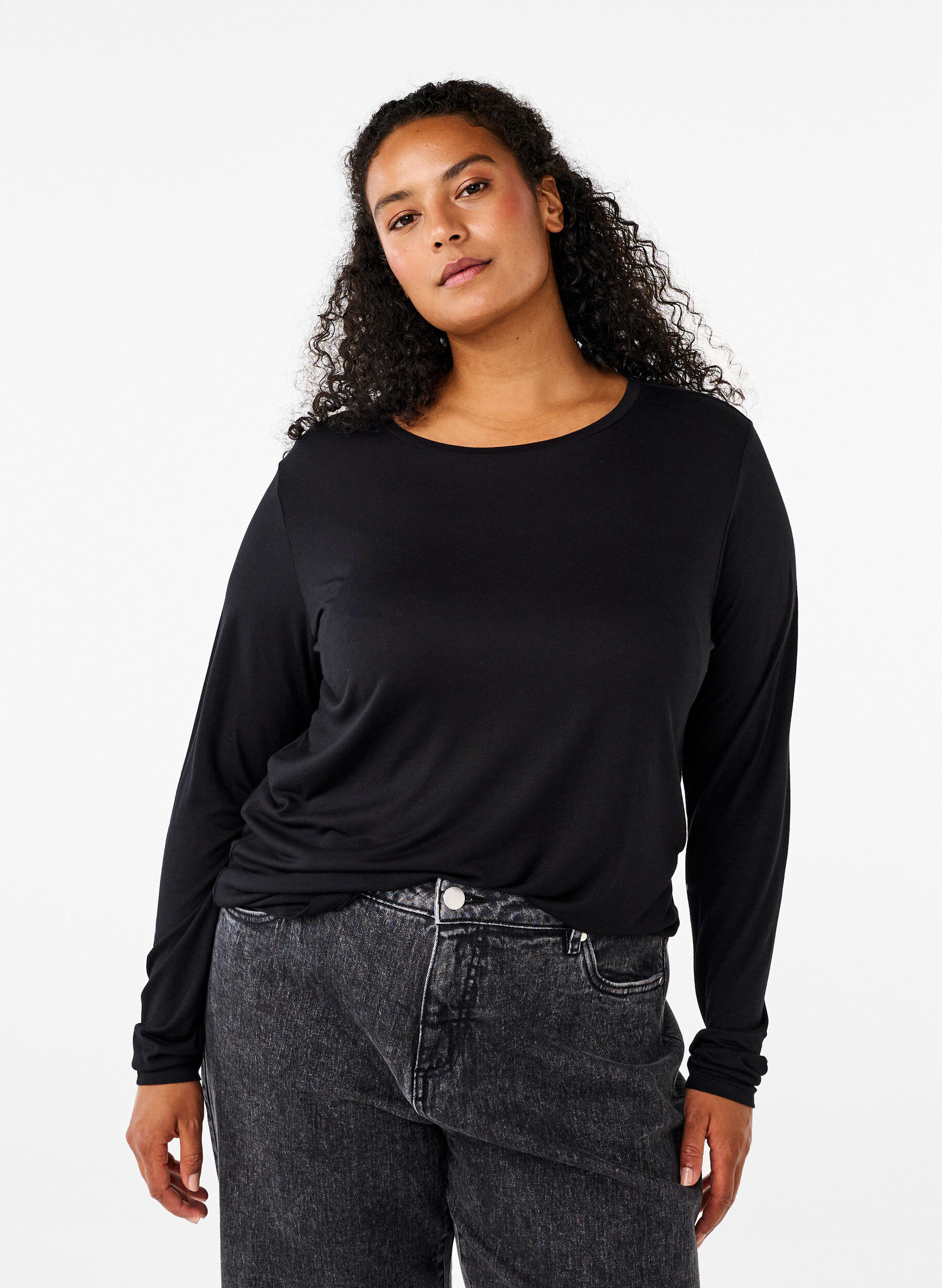 ZizziLangermet bluse i ull og viskose, Svart, Model image number 0