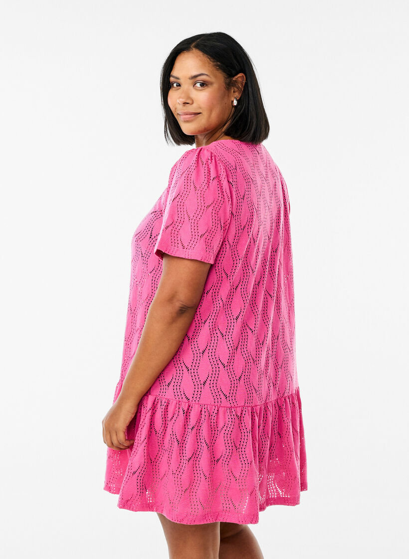 FLASH - Kort jerseykjole med hullmønster, Ibis Rose, Model image number 1