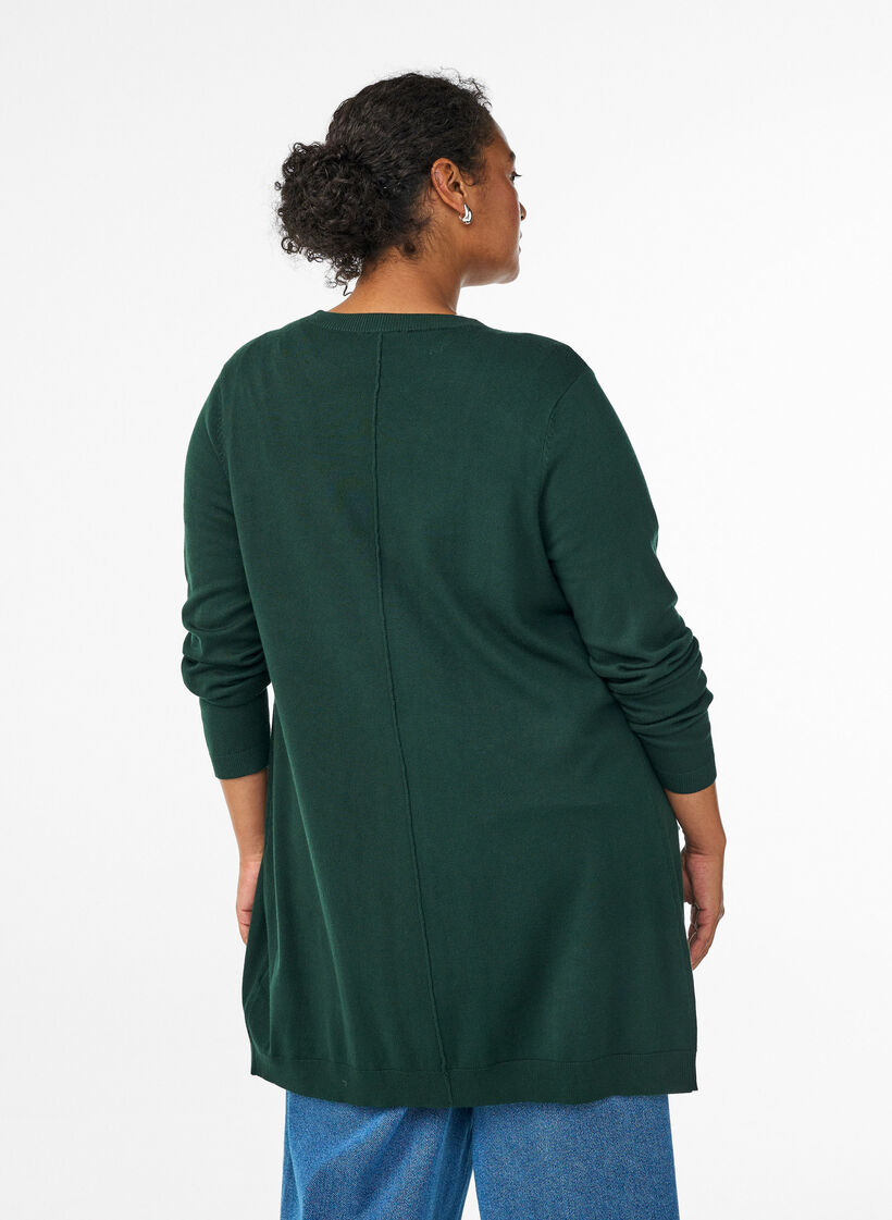 Lang, strikket cardigan i en viskoseblanding, Gr&oslash;nn, Model image number 2