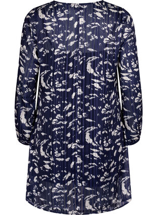 Langermet kjole med V-hals og print, Blue Leaf AOP, Packshot image number 1