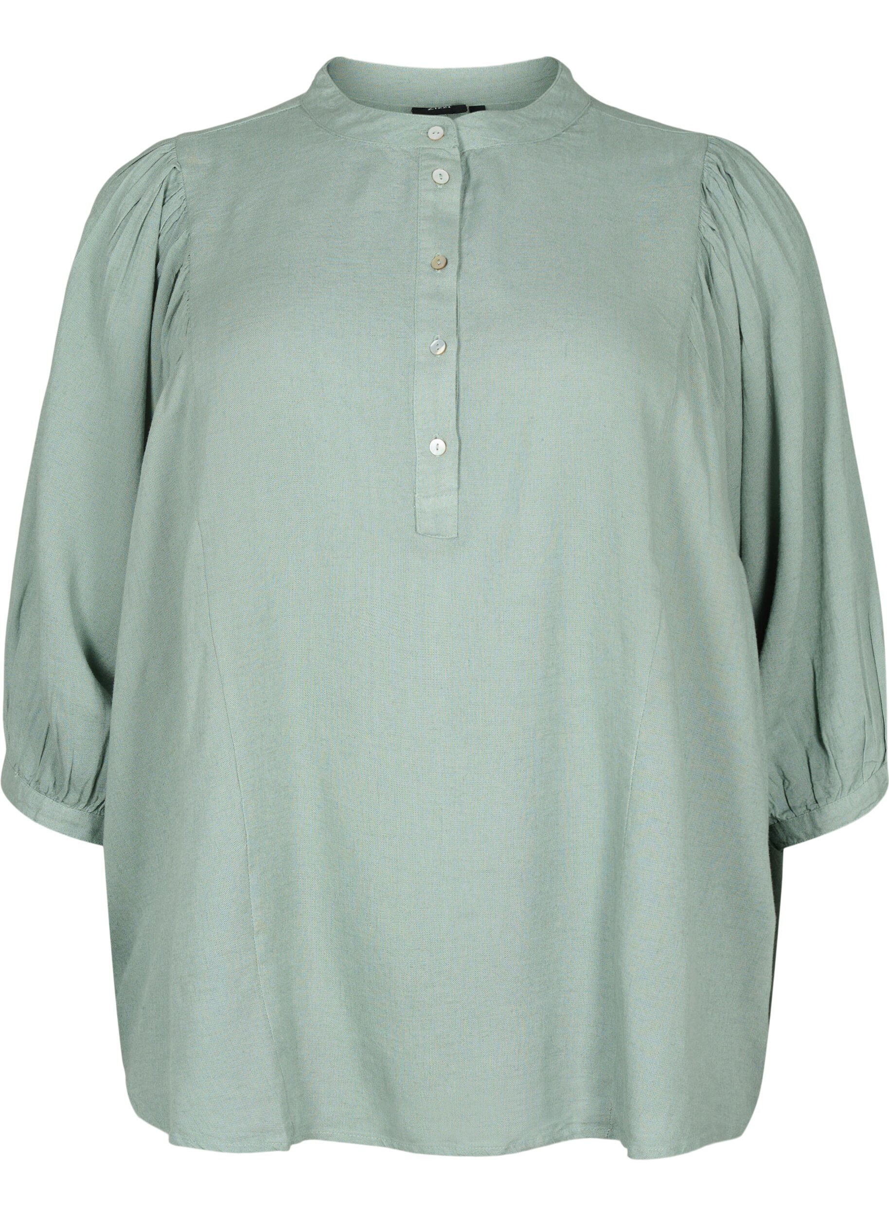 Zizzi Skjortebluse med 3/4 ermer, Chinois Green, Packshot image number 0