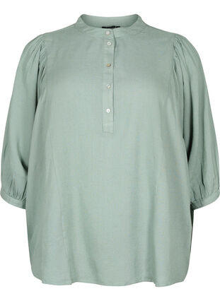 Skjortebluse med 3/4 ermer, Chinois Green, Packshot image number 0