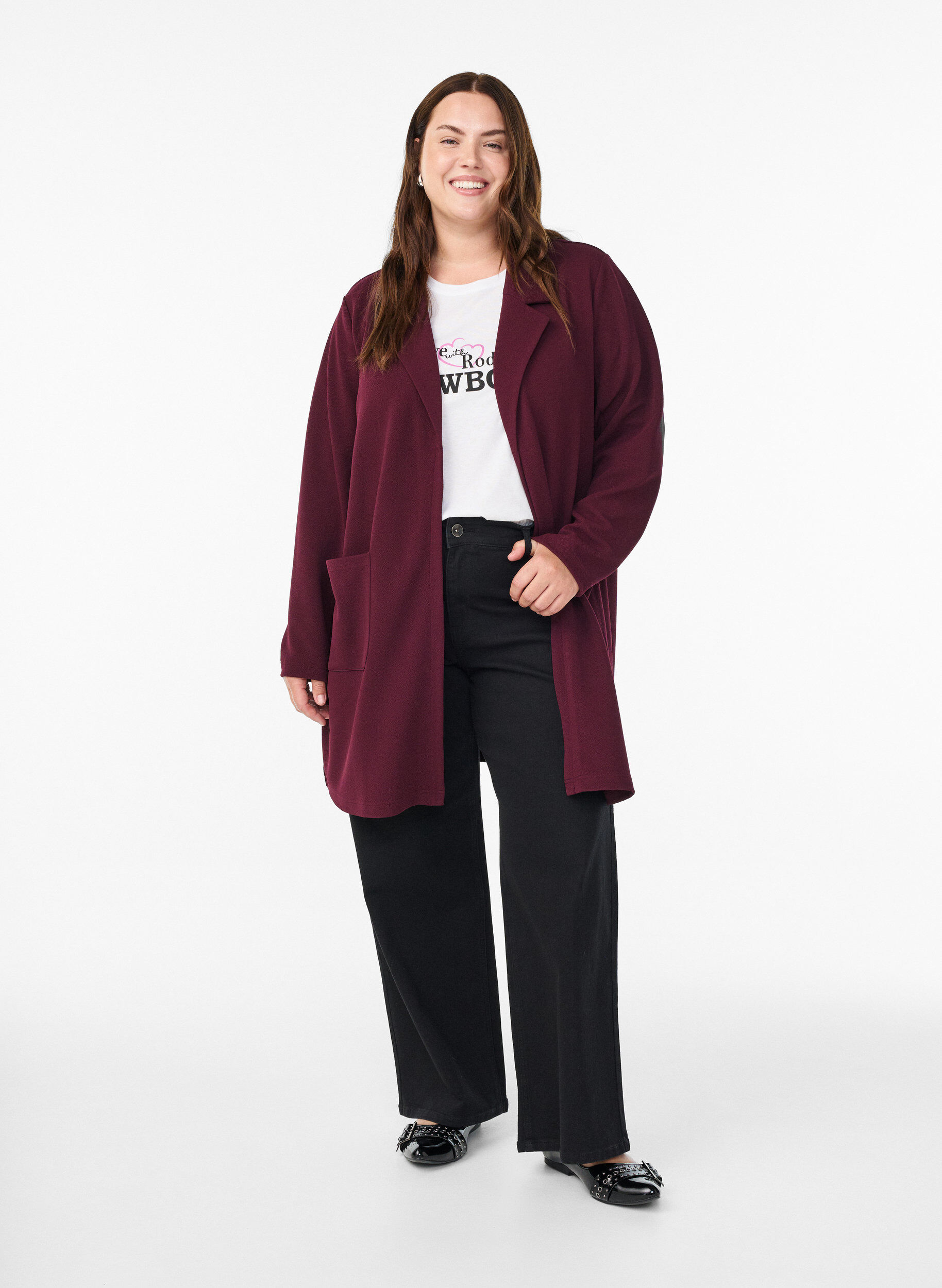 Zizzi FLASH - Lang blazer med lommer, R&oslash;d, Model image number 1