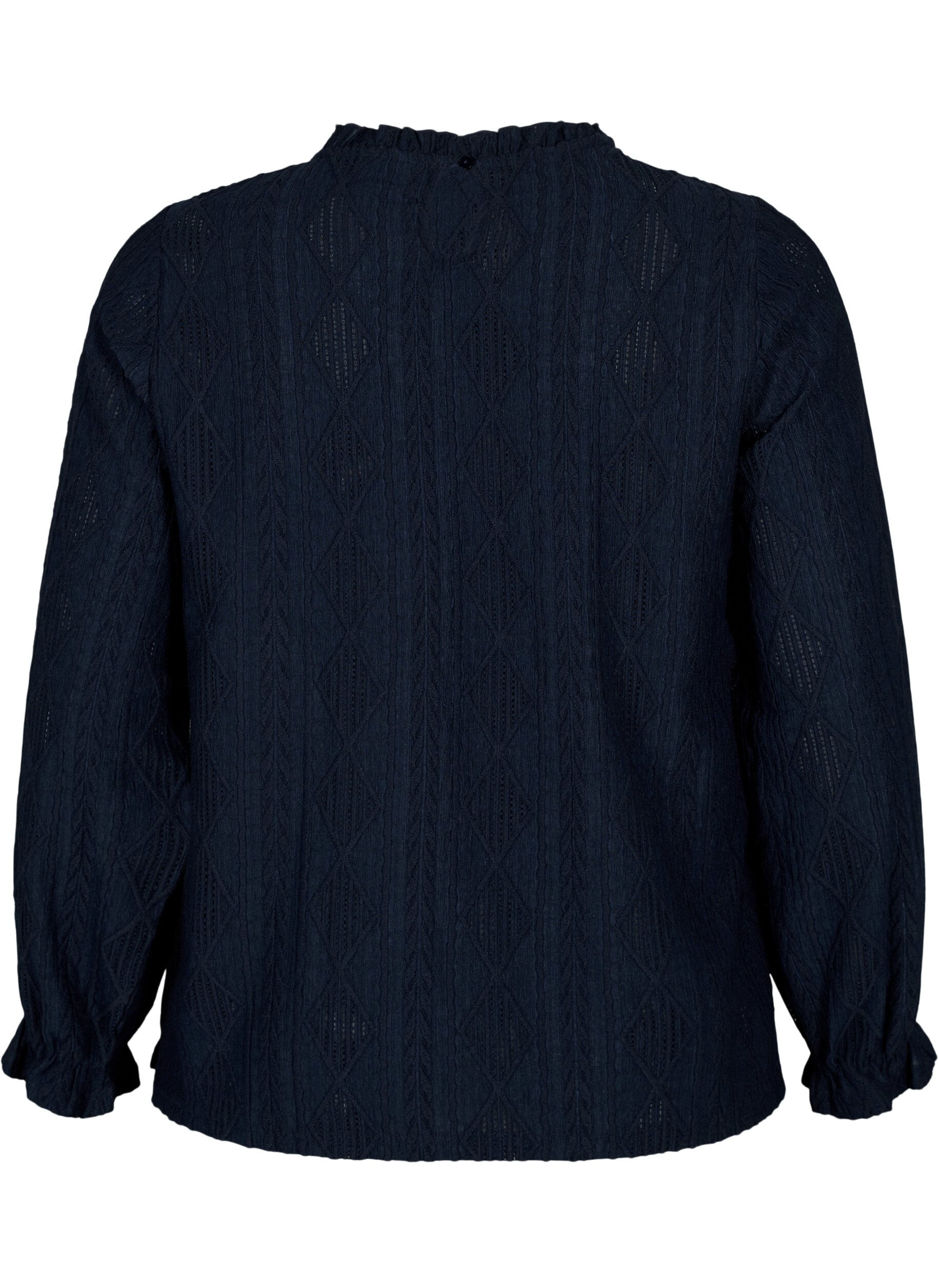 Zizzi Bluse med volanger og tone-i-tone-m&oslash;nster, Night Sky, Packshot image number 1