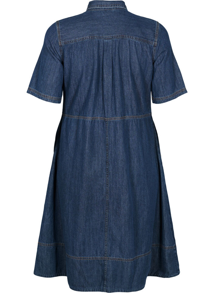 Skjortekjole i denim med korte ermer, Blå, Packshot image number 1