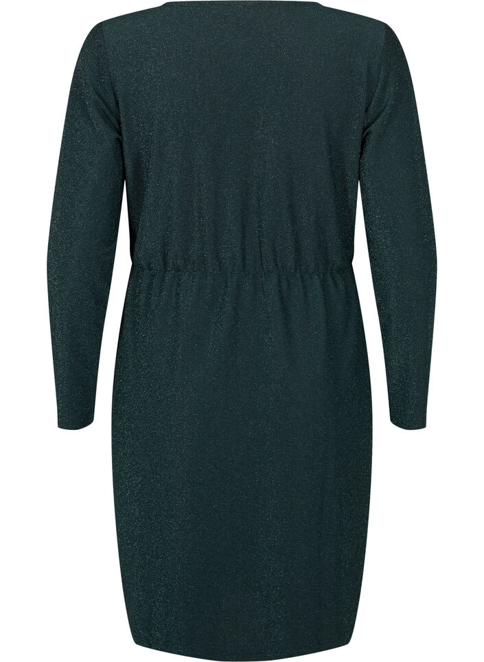 Glitterkjole med omslagsutseende og lange ermer, Black Scarab, Packshot image number 1