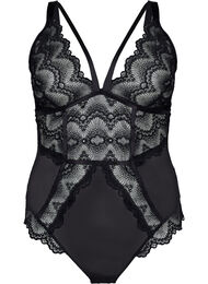 Bodystocking i mesh og blonder, Black