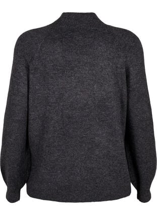 Zizzi Strikket bluse med sløyfedetaljer, Dark Grey White Mel., Packshot image number 1