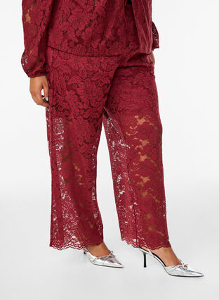 Zizzi Blonderbukser med høy midje og lommer, Mørk Bordeaux, Model image number 2