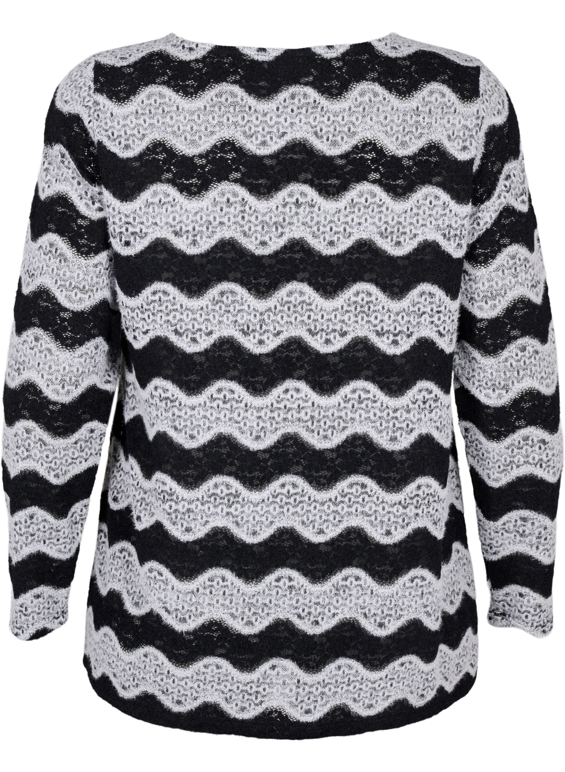 Zizzi Strikket bluse med b&oslash;lgem&oslash;nster, Black Stripe, Packshot image number 1