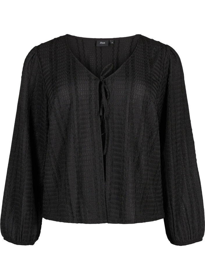Cardigan med bånd, Black, Packshot image number 0