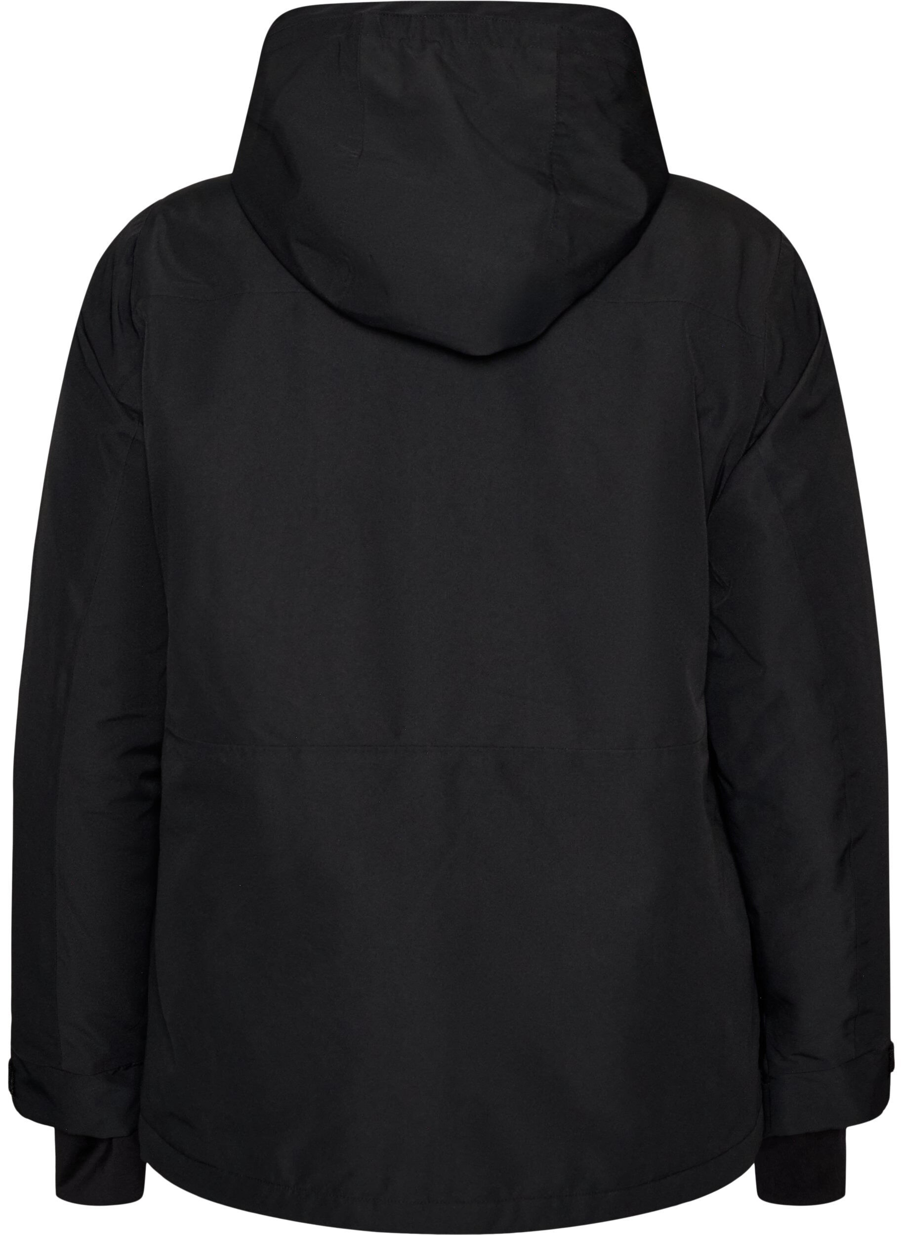 ZizziSkijakke med hette og glidel&aring;slommer, Svart, Packshot image number 1