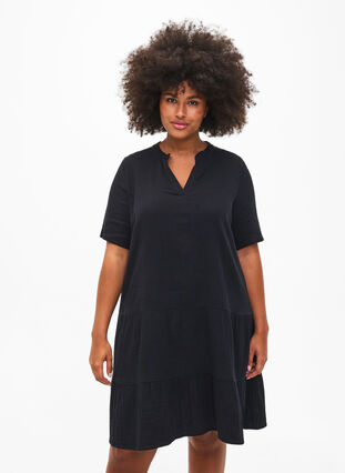 Kortermet kjole i 100 % bomull, Black, Model image number 2