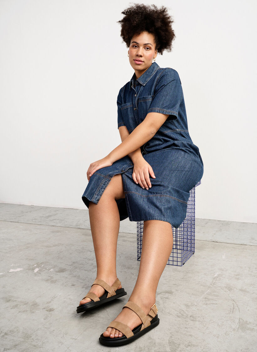 Wide fit sandal i semsket skinn, Brown, Image image number 0