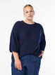 Ribbestrikket genser med 3/4 ermer, Bl&aring;, Model image number 0