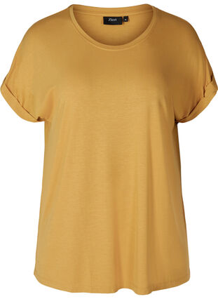 T-skjorte i viskosemiks med rund hals, Honey Mustard , Packshot image number 0
