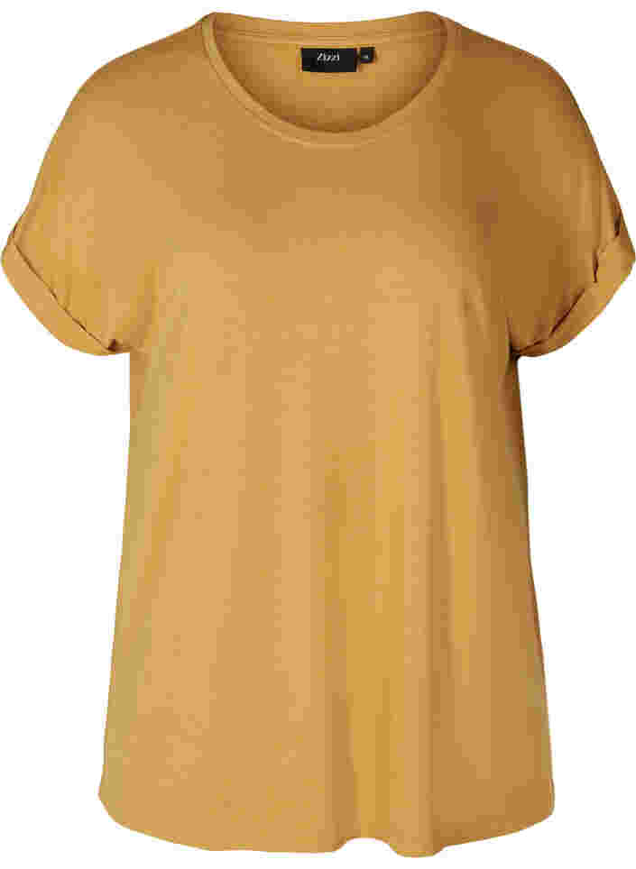 T-skjorte i viskosemiks med rund hals, Honey Mustard 
