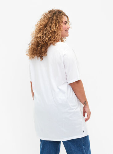 Ensfarget oversized T-skjorte med V-hals, Bright White, Model image number 1