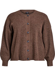 Ribbestrikket cardigan med knapper, Brun