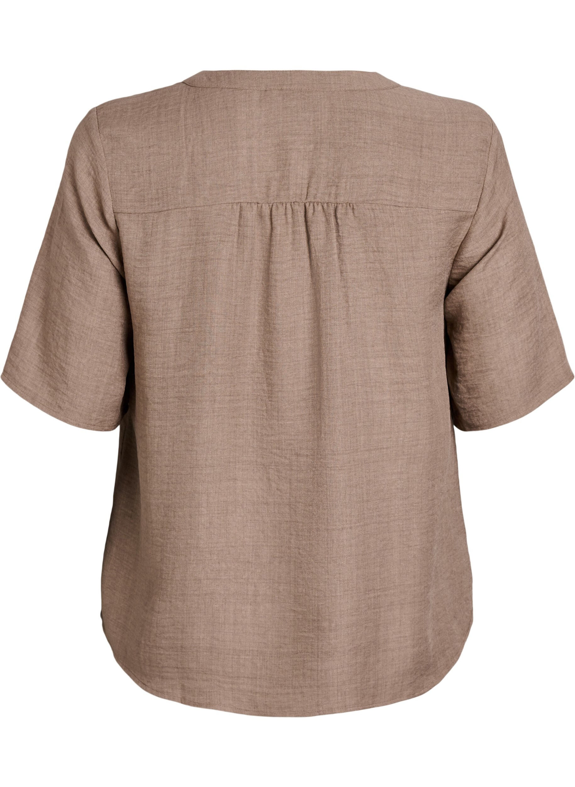 ZizziSkjortebluse med V-hals eog korte ermer, Brun, Packshot image number 1