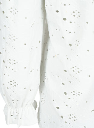 Langermet bluse med hullmønster, Bright White, Packshot image number 3