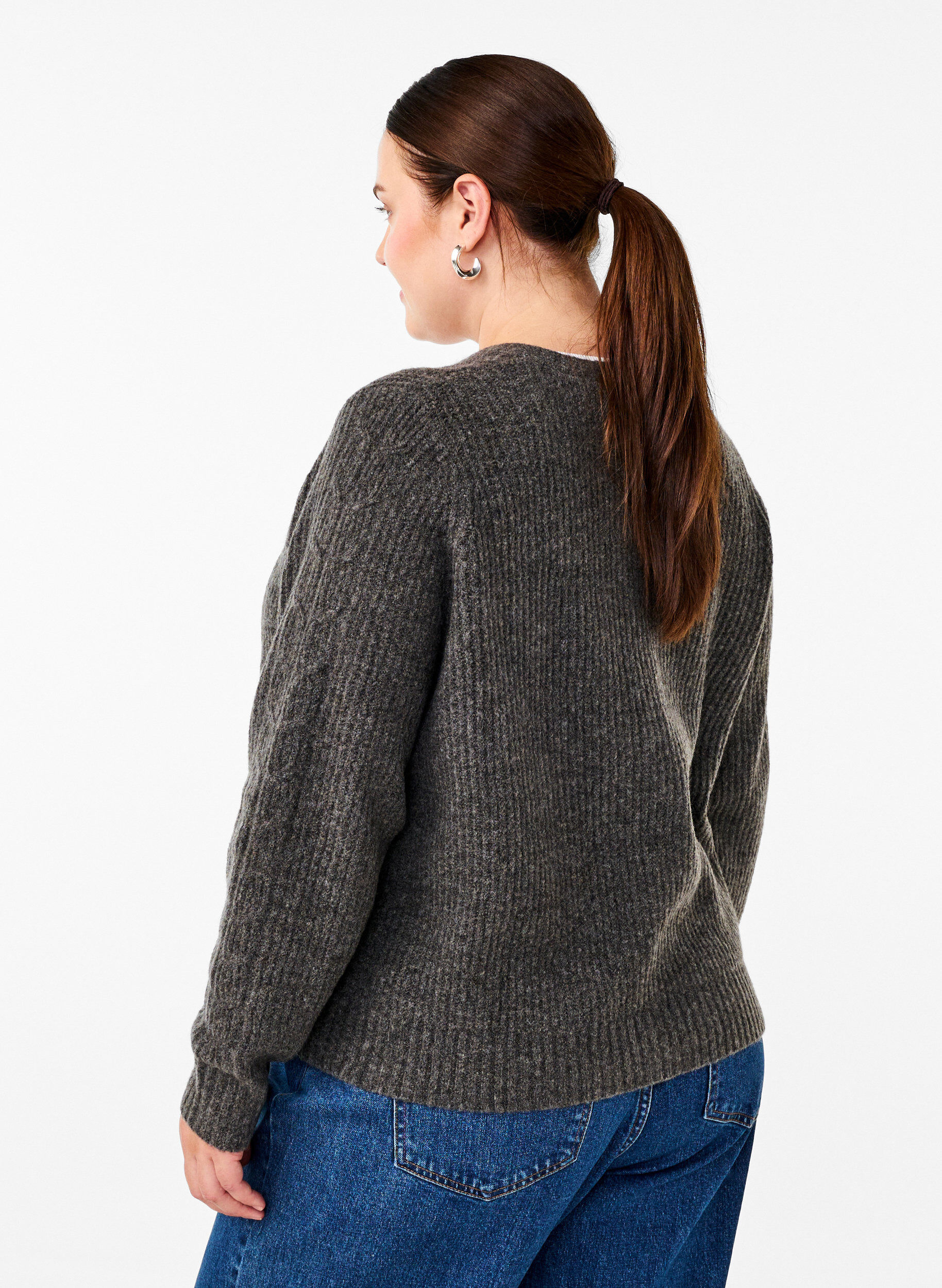 Zizzi Strikket cardigan med knytedetaljer, Dark Grey Melange, Model image number 1