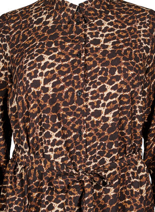 Zizzi Skjortekjole med knytebelte og lange ermer, Brun, Packshot image number 2