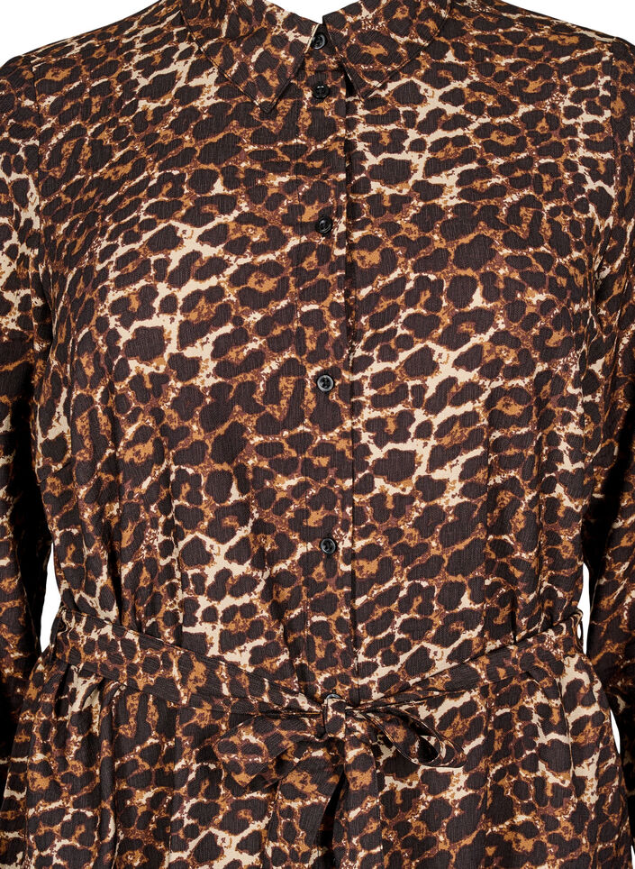 Skjortekjole med knytebelte og lange ermer, Brun, Packshot image number 2