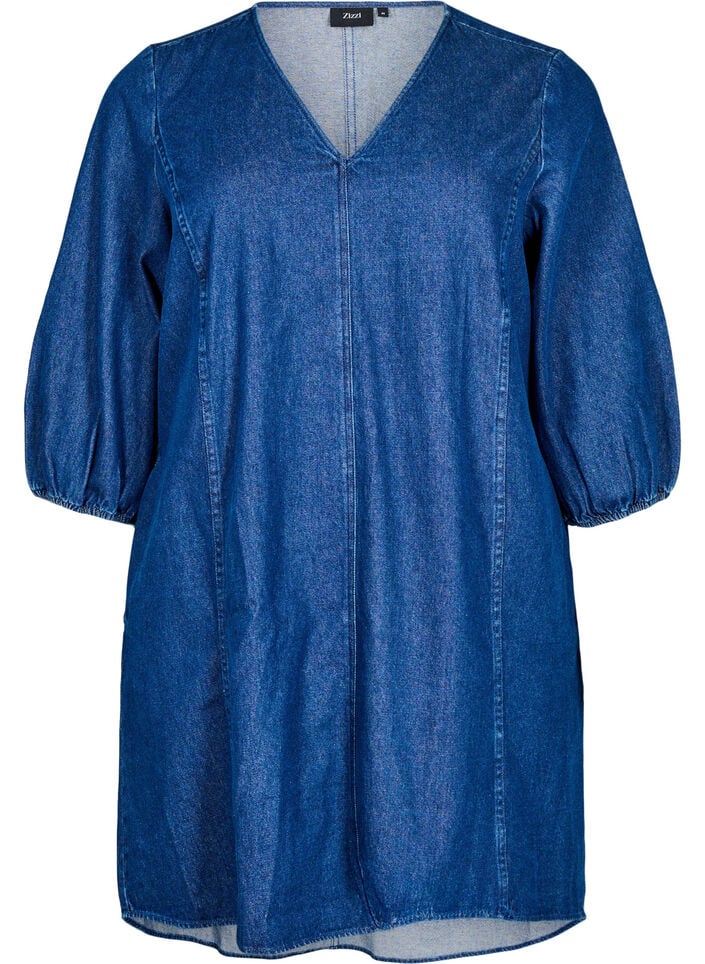 Kort denimkjole med 3/4-lange ermer, Bl&aring;, Packshot image number 0
