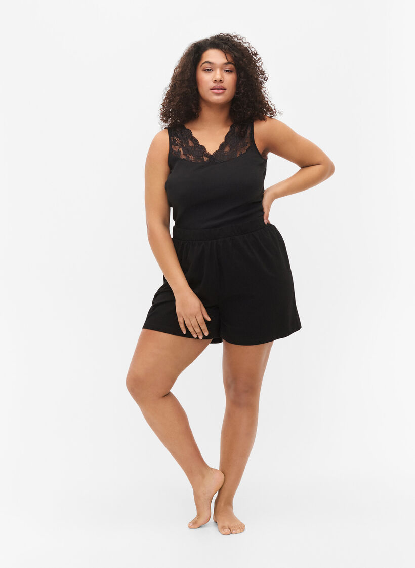 Løse shorts i en bomullsmiks, Svart, Model image number 1