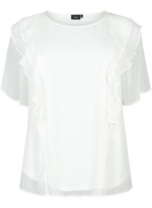 Kortermet bluse med volanger og prikkete mønster, Snow White, Packshot image number 0