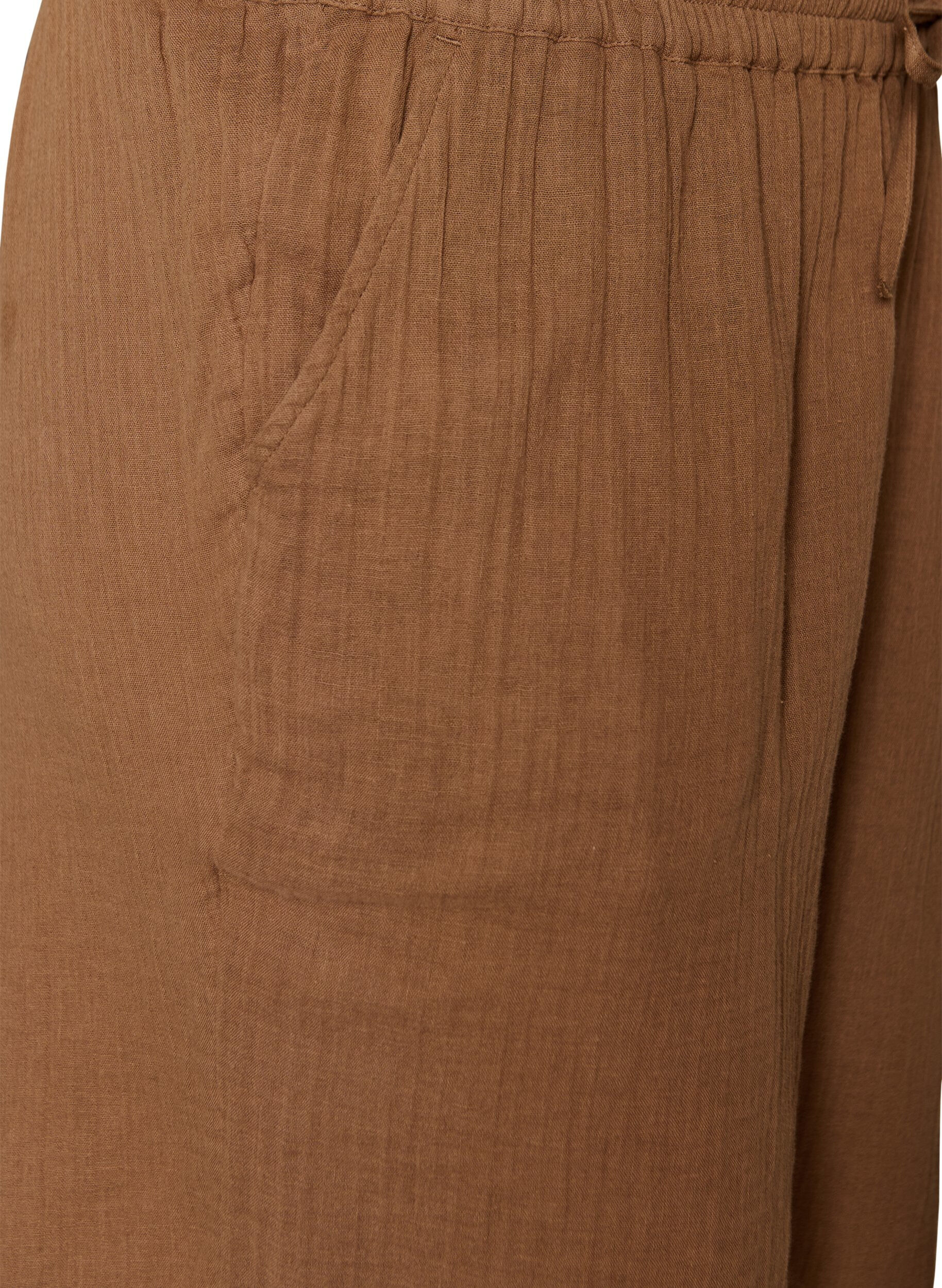 ZizziLoose fit bomullsmusselinshorts med h&oslash;y midje, Brun, Packshot image number 2