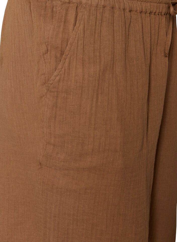 Loose fit bomullsmusselinshorts med h&oslash;y midje, Brun, Packshot image number 2