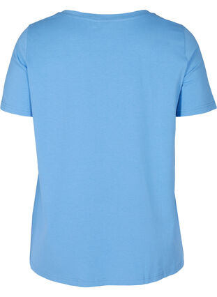 Kortermet T-skjorte i bomull med mønster, Ultramarine OPTIMISM, Packshot image number 1