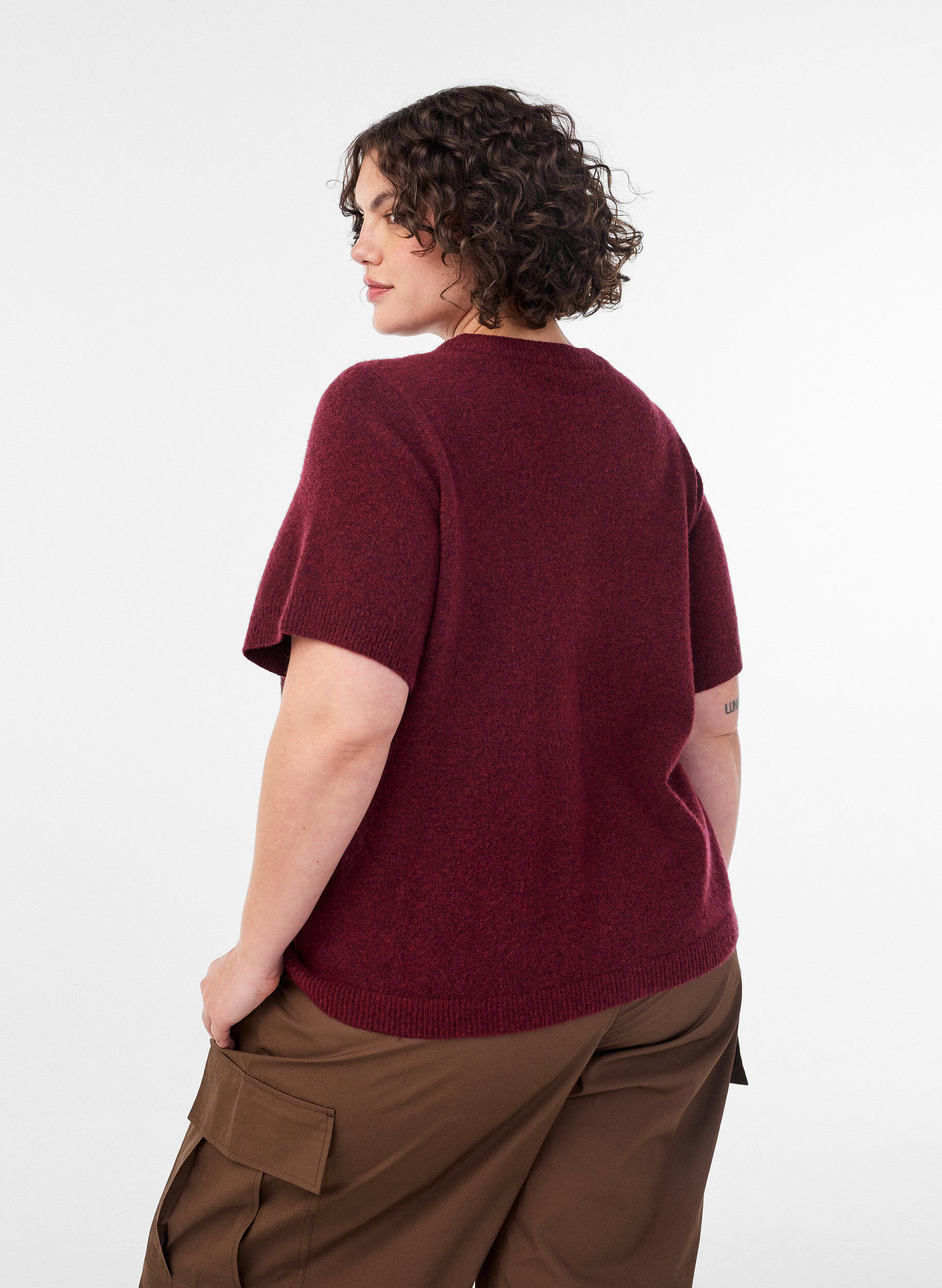 ZizziStrikket cardigan med korte ermer, R&oslash;d, Model image number 2