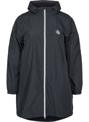 Zizzi Regnjakke med hette og refleksdetaljer, Black, Packshot image number 0