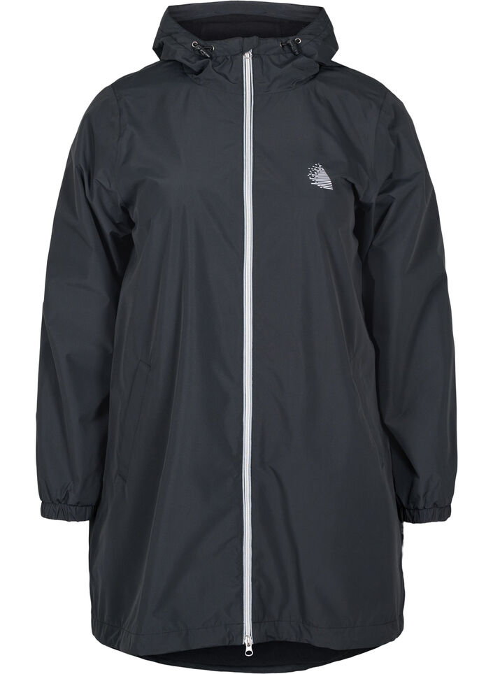 Regnjakke med hette og refleksdetaljer, Black, Packshot image number 0