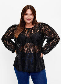 FLASH – Bluse med lange ermer og blonder, Black, Model