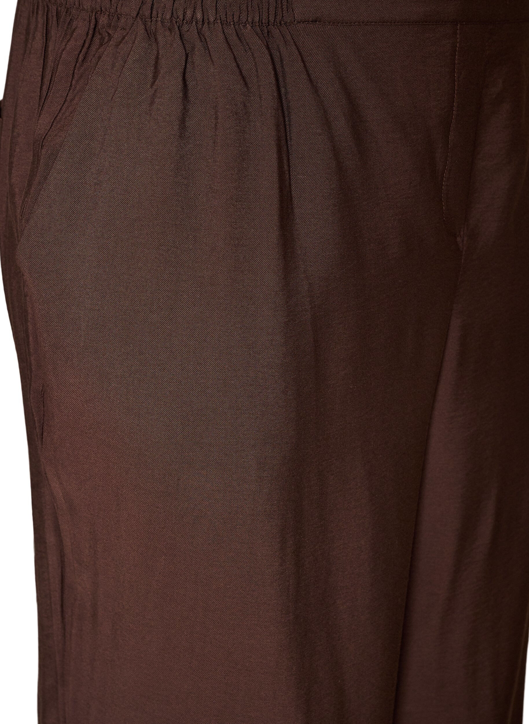 ZizziViscose trousers with an elasticated waist and straight legs, Brown, Packshot image number 2