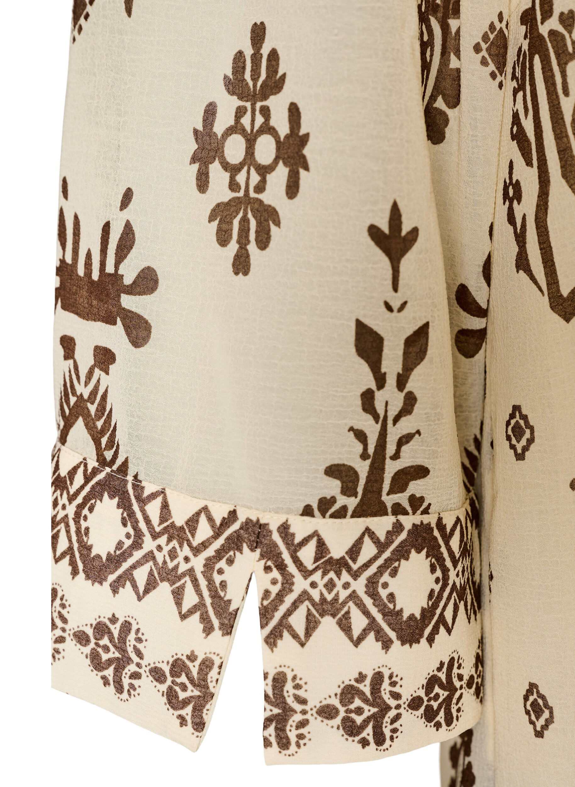 ZizziKjole med ornamentm&oslash;nster og krage med rysjer, Beige, Packshot image number 3