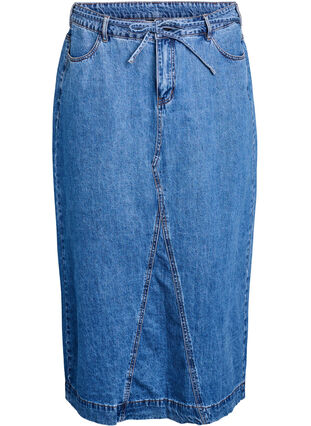 Zizzi Denim maxiskjørt med knytebelte, Blue Denim, Packshot image number 0
