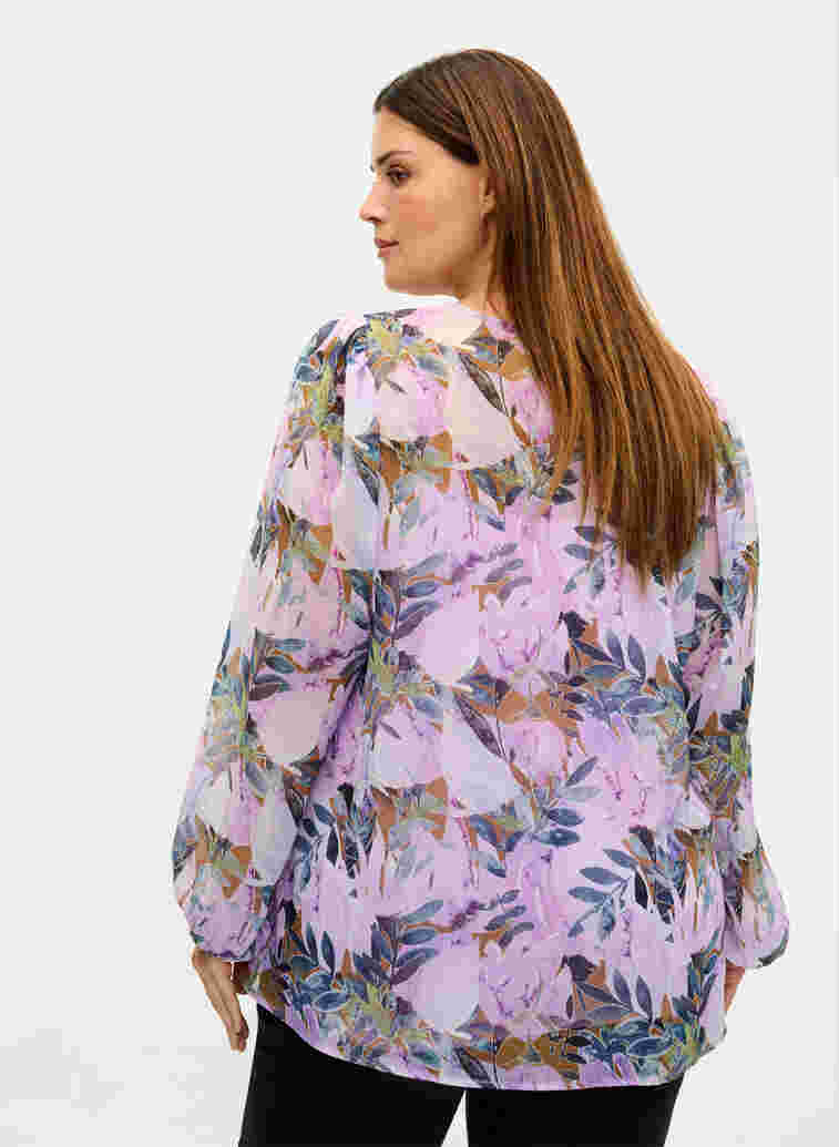 Mønstrete bluse med lange ermer, Orchid Bouquet AOP, Model image number 1