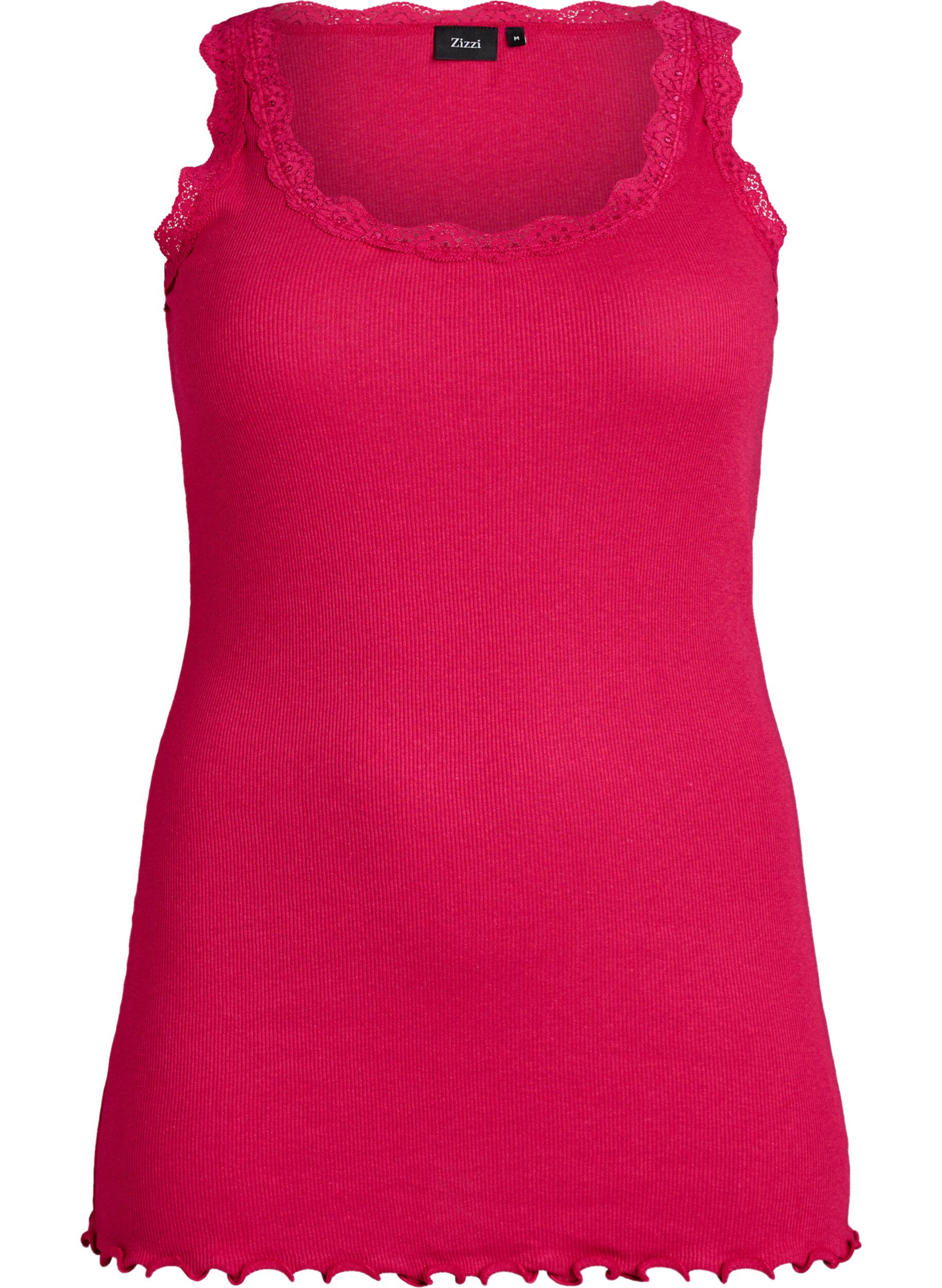 Zizzi Top with lace trim, Pink, Packshot image number 0