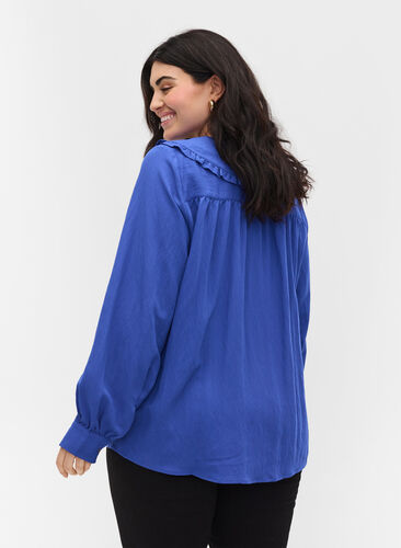 Viskoseskjorte med bred krage, Dazzling Blue, Model image number 1