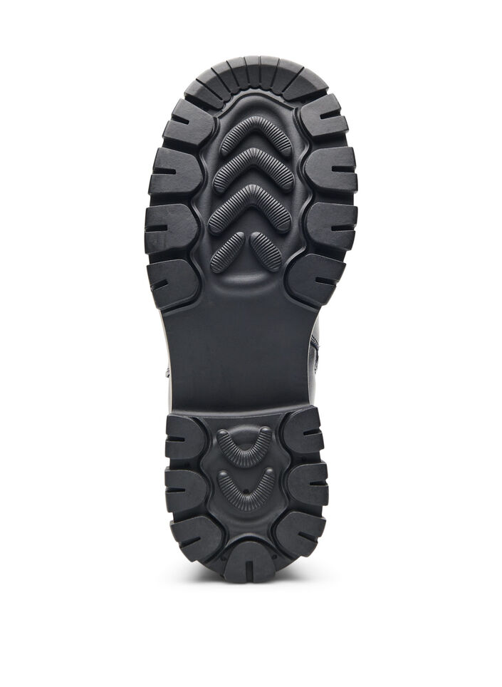 Wide fit - Chunky lær Chelsea-støvler med glidelås, Black, Packshot