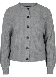 Strikket ribbestrikket cardigan med knapper, Medium Grey Melange